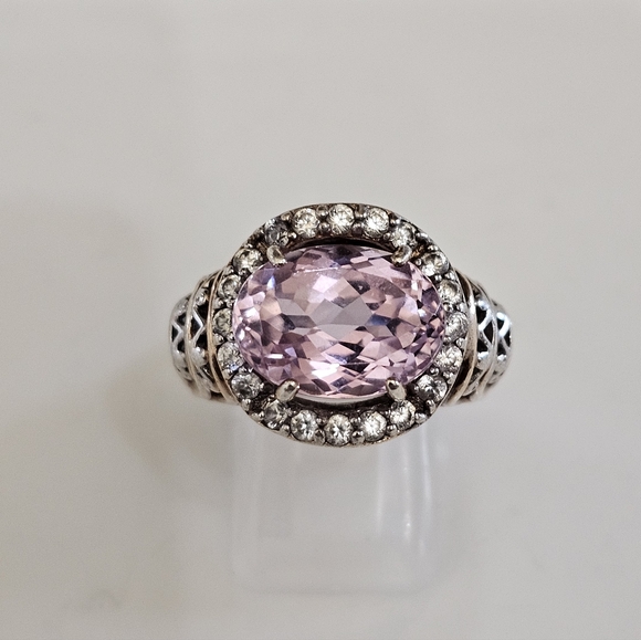 Natural Kunzite & Zircon Ring Palladium Sterling Silver 18k Rose Gold Sz 8! - Picture 8 of 12